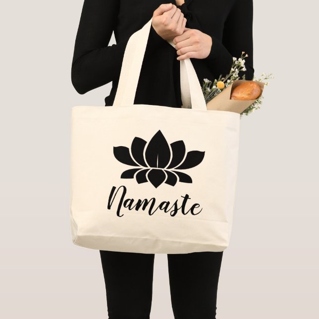 Grand Tote Bag Black Lotus Flower Silhouette Namaste Yoga (Devant (produit))