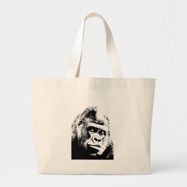 Grand Tote Bag Black White Pop Art Gorilla (Devant)