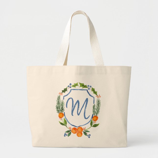 Grand Tote Bag Blason de monogramme Chinoiserie Citrus Crest (Devant)