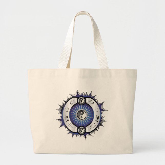 Grand Tote Bag Bleu électrique Yin Yang (Devant)