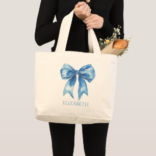 Grand Tote Bag Bleu et Blanc Prépa Noeud Papillon Personnalisé
