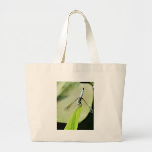 Grand Tote Bag Bleu libellule sur une feuille verte