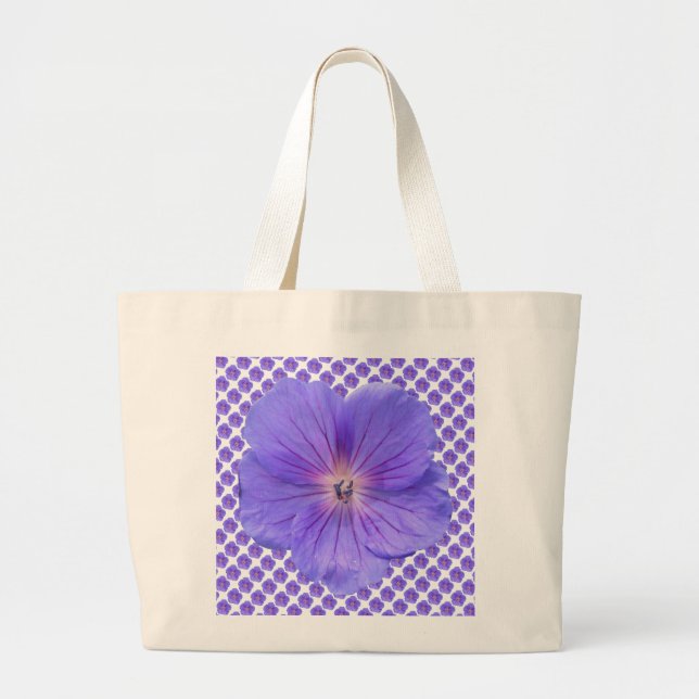Grand Tote Bag Bleu romantique Géranium Botanique (Devant)
