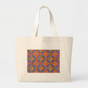 Grand Tote Bag Bleu rouge Rustique coloré Cercle Egypte Motif d'a