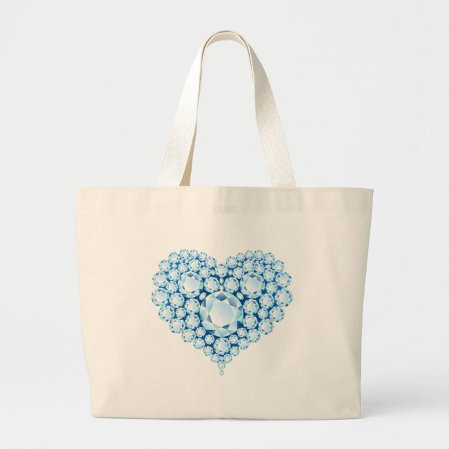 Grand Tote Bag Bleu Sapphire Gems Coeur (Devant)