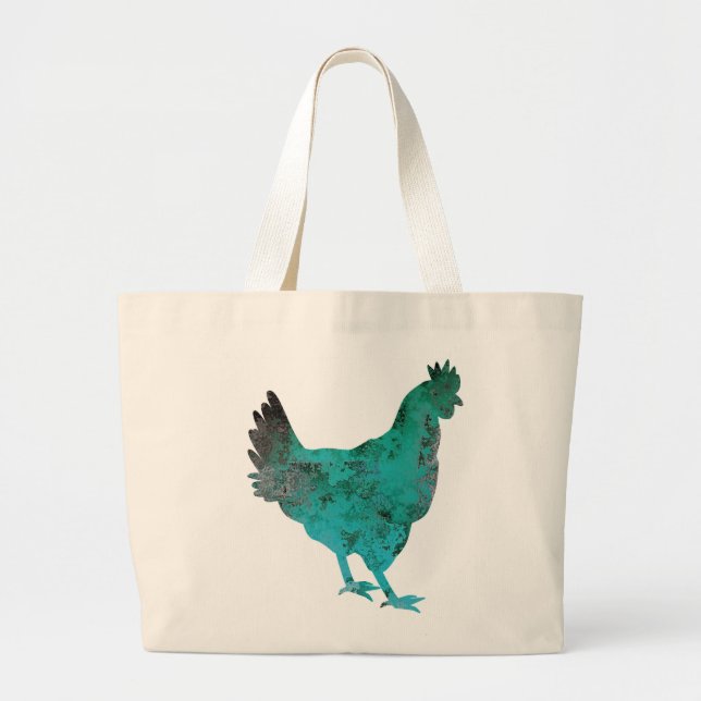 Grand Tote Bag Bleu turquoise de poule de poulet sur l'arrière - (Devant)