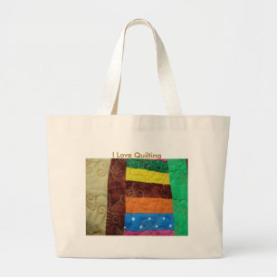Grand Tote Bag Bloc multicolore d'édredon, j'aime piquer