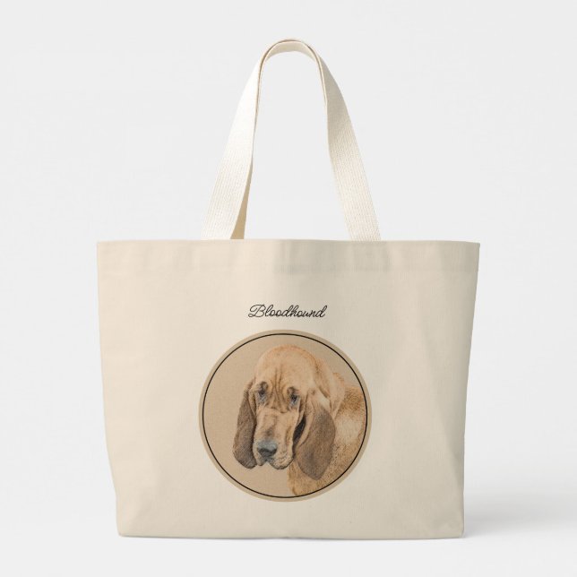 Grand Tote Bag Bloodhound Peinture rouge mignon odeur chien art (Dos)