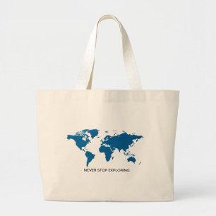 Grand Tote Bag Blue Ne jamais cesser d'explorer la carte du monde