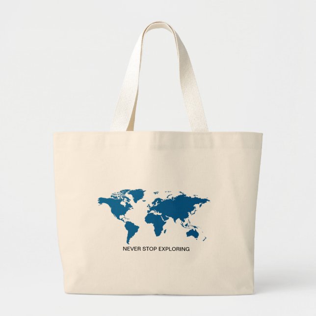 Grand Tote Bag Blue Ne jamais cesser d'explorer la carte du monde (Devant)