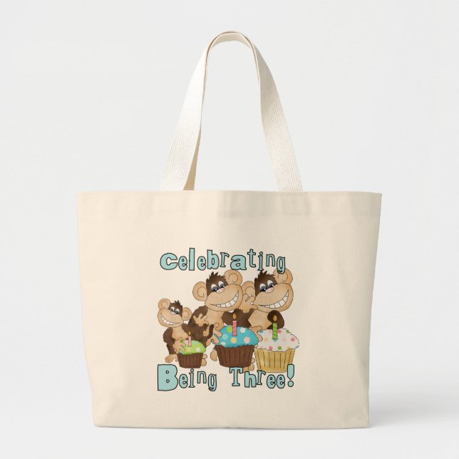 Grand Tote Bag Blue Party Monkeys 3e anniversaire T-shirts et cad (Devant)