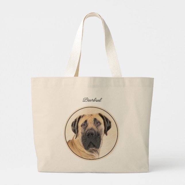 Grand Tote Bag Boerboel Peinture Fawn Rouge Mastiff Animal de com (Dos)