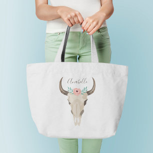 Grand Tote Bag Boho Cow Skull