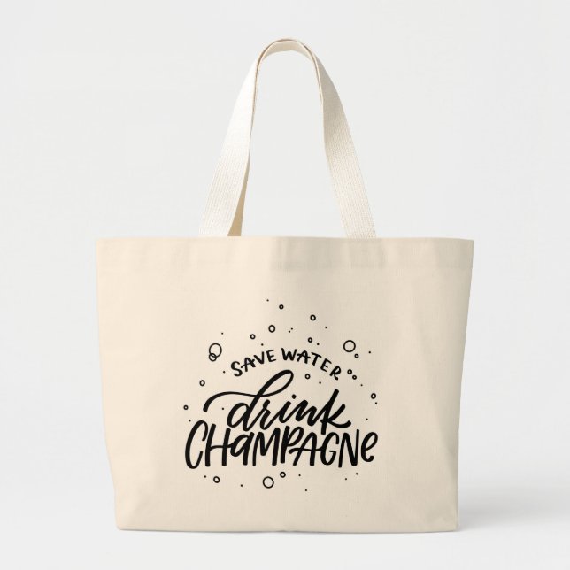Grand Tote Bag Boire du Champagne Lettré à la main (Devant)