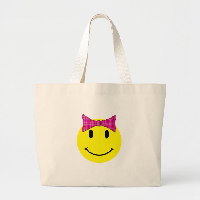 Grand Tote Bag Bois rose Visage Jaune (Devant)