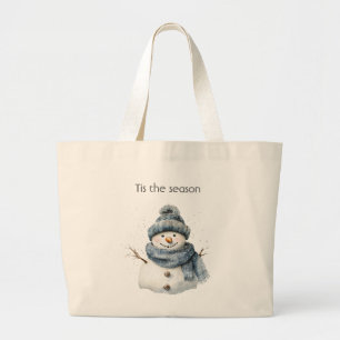 Grand Tote Bag Bonhomme de neige bleu de Noël