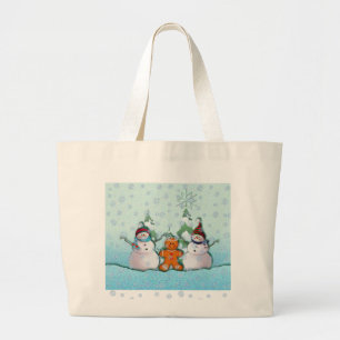 Grand Tote Bag BONHOMME DE NEIGE et BONHOMME EN PAIN D'ÉPICE par