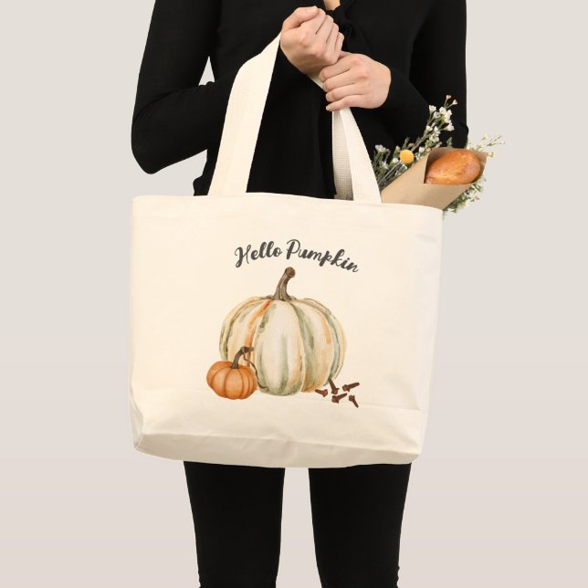 Grand Tote Bag Bonjour Citrouille épice doux automne (Devant (produit))