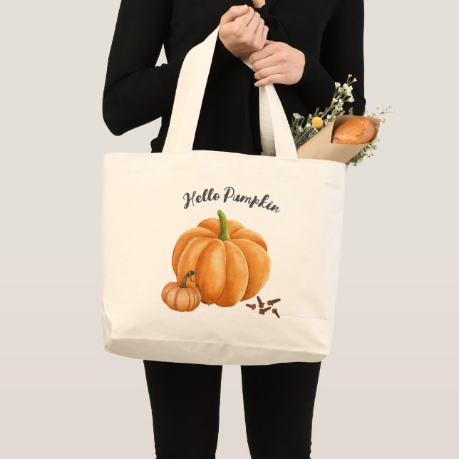 Grand Tote Bag Bonjour Citrouille épice doux automne (Devant (produit))