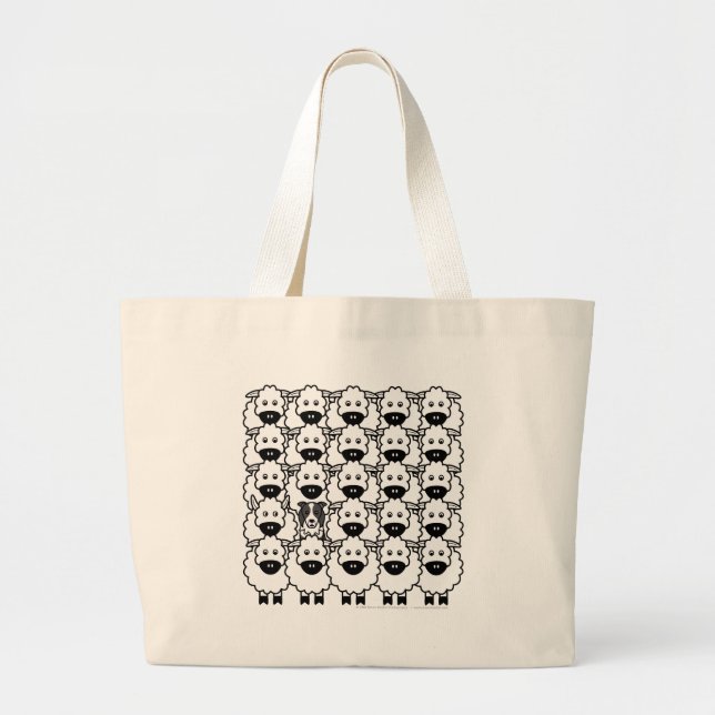 Grand Tote Bag Border collie chez les moutons (Devant)