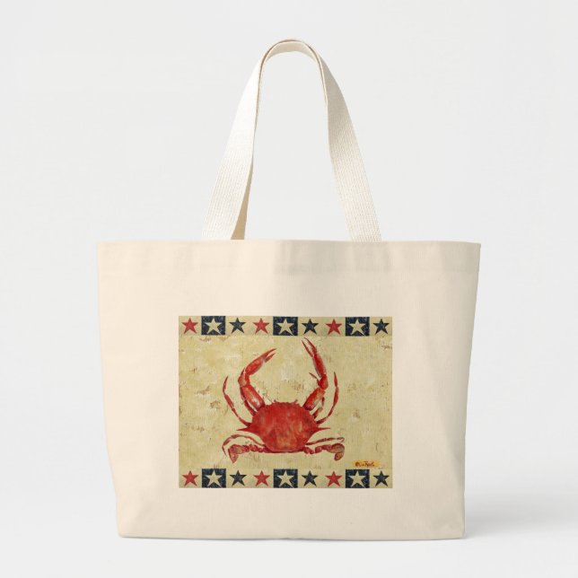 Grand Tote Bag Bordure de crabe rouge avec étoiles (Devant)
