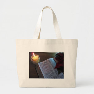 Grand Tote Bag Bougie, Bible et Poinsetta
