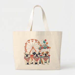 Grand Tote Bag Bouledogues anglais à une fête foraine