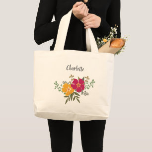 Grand Tote Bag Bouquet Floral Vibrant de Demoiselle d'Honneur