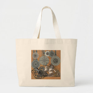 Grand Tote Bag Boussole Rose Vintage Nautique Octopus Ship