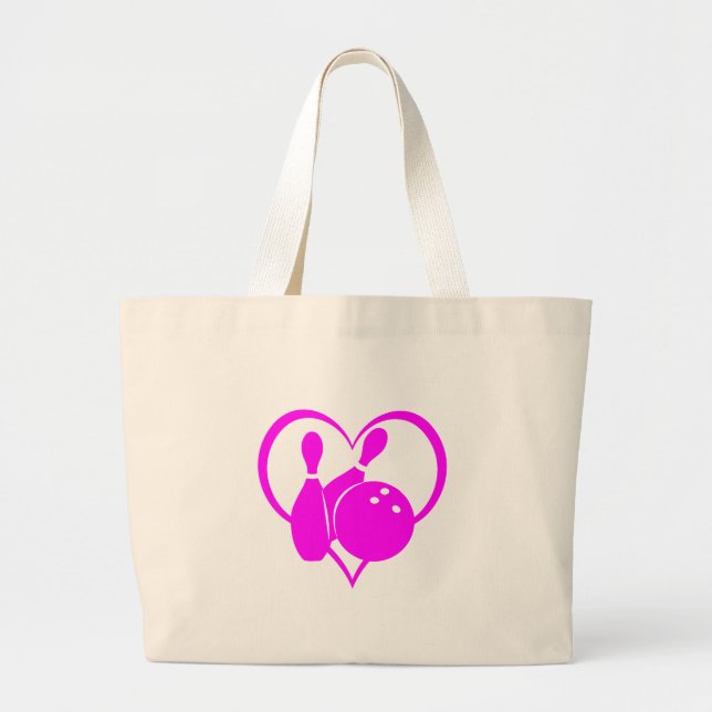 Grand Tote Bag Bowling rose de coeur (Devant)