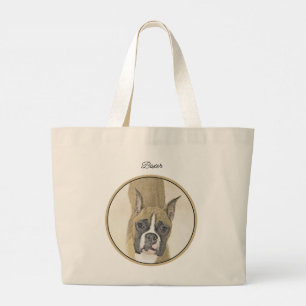 Grand Tote Bag Boxer Peinture Faon Raccourci Amarré Art de Chien 