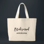 Grand Tote Bag Bridesmaid de script moderne à la mode<br><div class="desc">Sac fourre-tout de femme de chambre moderne à la mode</div>