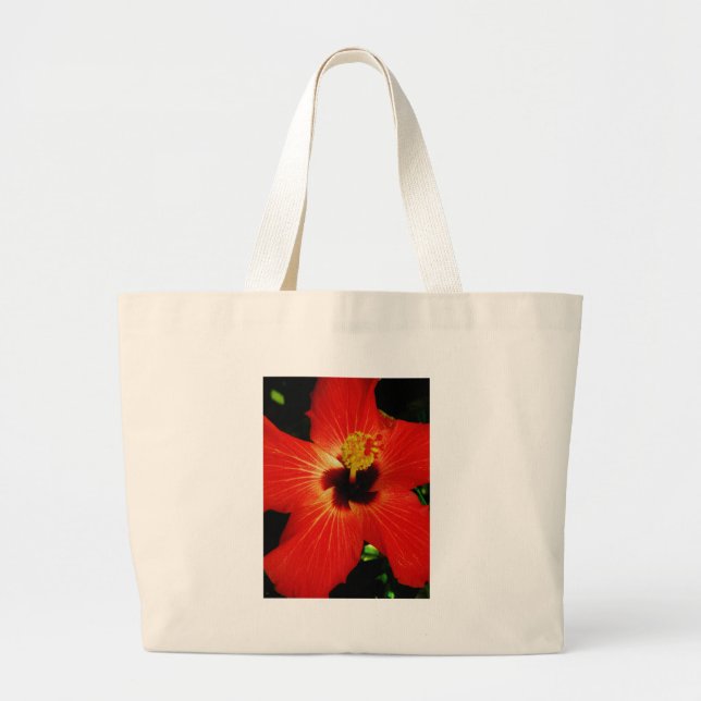 Grand Tote Bag Bright Red Orange  Hibiscus Flower (Devant)