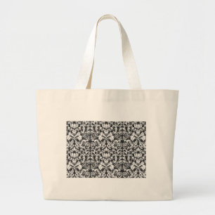 Grand Tote Bag Brocard de dentelle en damas noir et blanc vintage