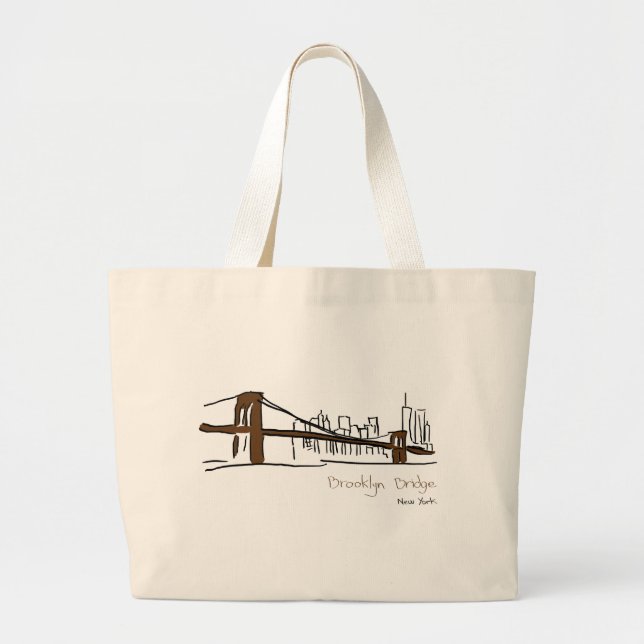Grand Tote Bag Brooklyn bridge New york illustration au trait (Devant)