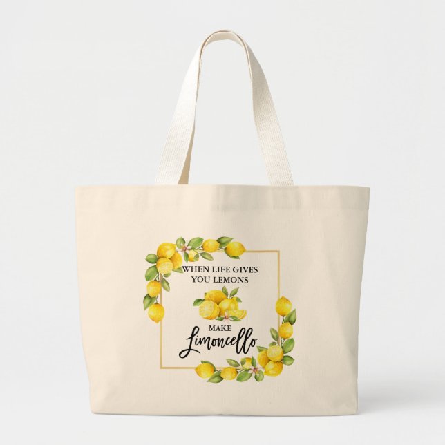 Grand Tote Bag Brosse Script Aquarelle Citrons Limoncello (Devant)