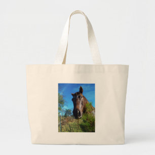 Grand Tote Bag Brown et crème Couleur Cheval bleu ciel