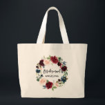 Grand Tote Bag Brush Script Bridesmaid Burgundy Blue Floral<br><div class="desc">Brosse moderne tendance Script Aquarelle Bourgogne Marsala Bleu Floral Bridesmaid Grand Sac fourre-tout</div>