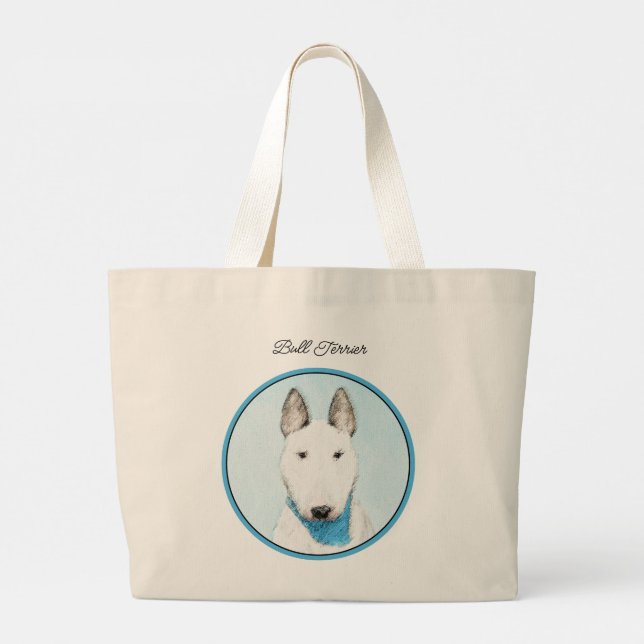 Grand Tote Bag Bull Terrier Peinture Blanc Anglais mignon Chien A (Dos)
