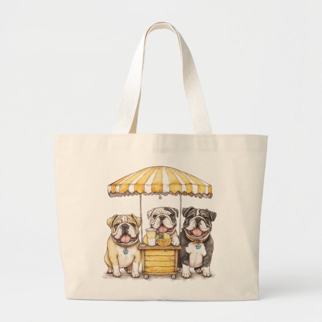 Grand Tote Bag Bulldogs Anglais Courant Un Stand De Lemonade (Devant)