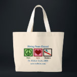 Grand Tote Bag Bureau Dentiste personnalisé<br><div class="desc">Peace Love sac fourre-tout dentaire personnalisable avec votre entreprise dentaire. Pensez à vous brosser ! Un joli signe de paix,  coeur et brosse à dents avec dentifrice pour vous rappeler l'hygiène dentaire.</div>