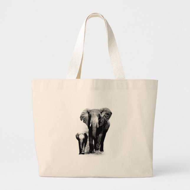 Grand Tote Bag BW Elephant & Baby Elephant (Devant)