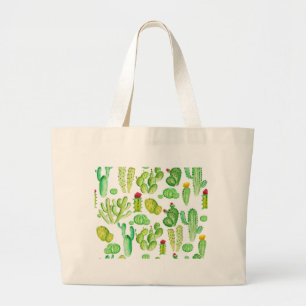 Grand Tote Bag Cactus à l'aquarelle
