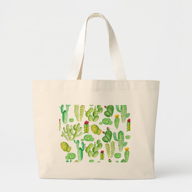 Grand Tote Bag Cactus aquarelle (Devant)