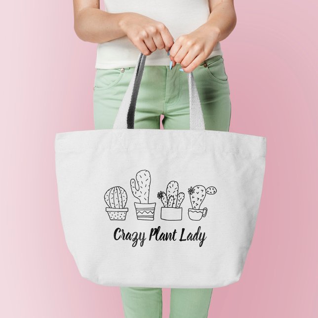 Grand Tote Bag Cactus - Dame Plante folle (Créateur téléchargé)