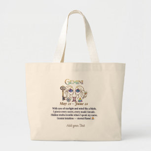 Grand Tote Bag Cadeau d'art unique du zodiaque Gémeaux