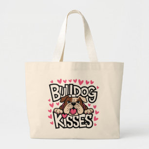 Grand Tote Bag Cadeau de Bulldog Adorable Bébé Chien Cœurs Roses