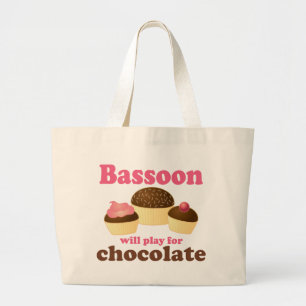 Grand Tote Bag Cadeau de musique de basson de chocolat