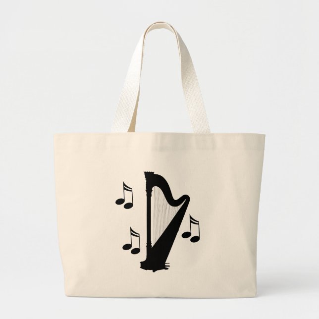 Grand Tote Bag Cadeau de musique d'harpe de silhouette (Devant)