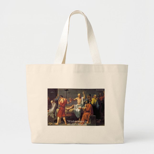 Grand Tote Bag Cadeaux de citations de Socrate "Sagesse/Émerveill (Devant)